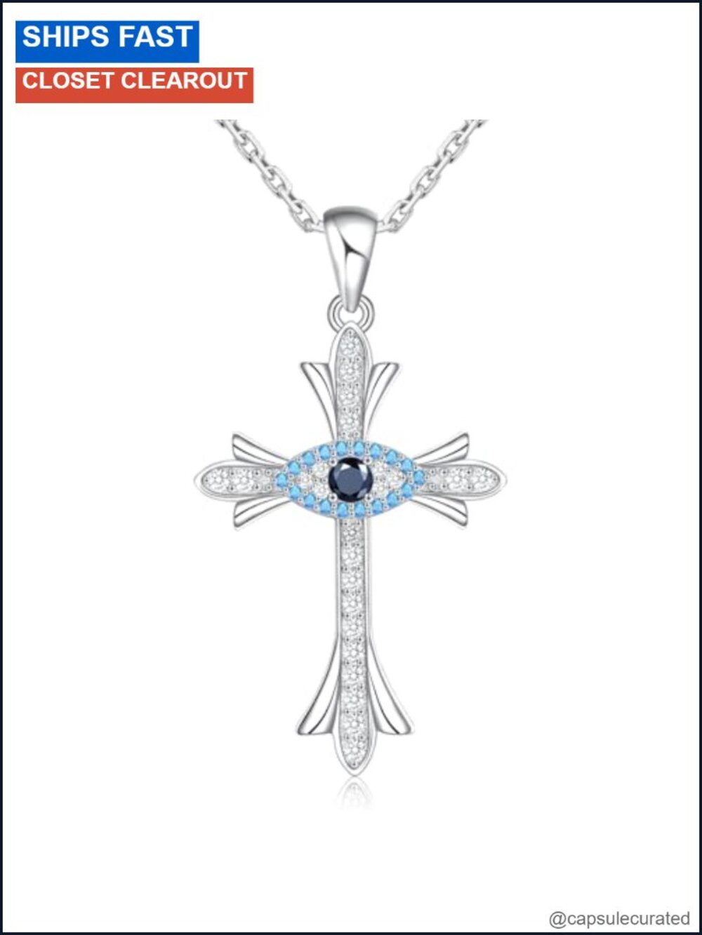 925 Sterling Silver Evil Eye Cross Pendant Necklace w/ Chain Gift